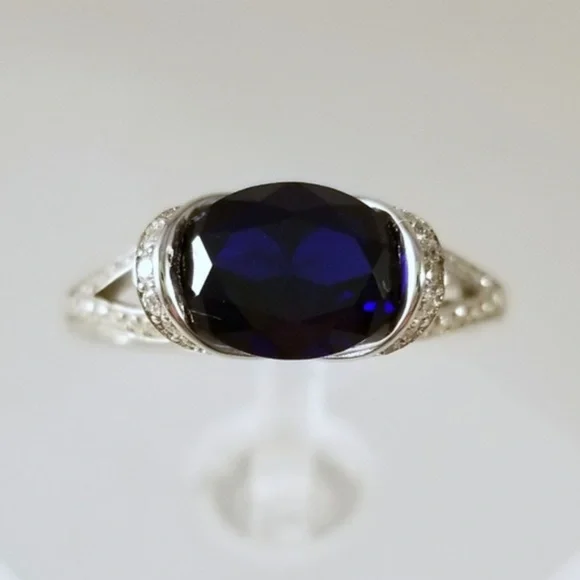 2ct Horizontal Lab Created Sapphire Ring - Picture 2 of 7